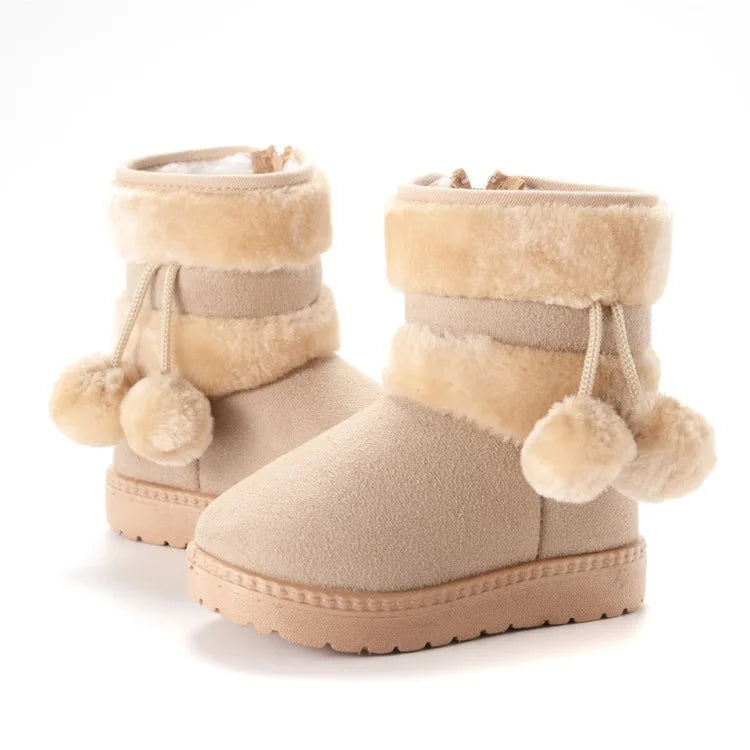 Kids' Pom-Pom Snow Boots – Plush-Lined Winter Boots with Side Zip