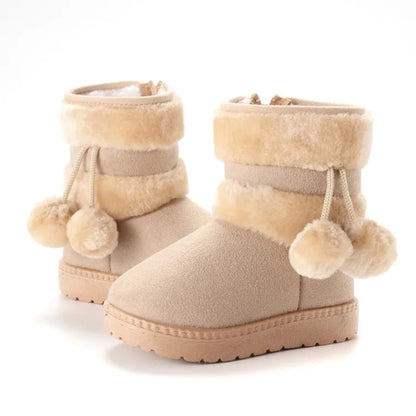 Kids' Pom-Pom Snow Boots – Plush-Lined Winter Boots with Side Zip