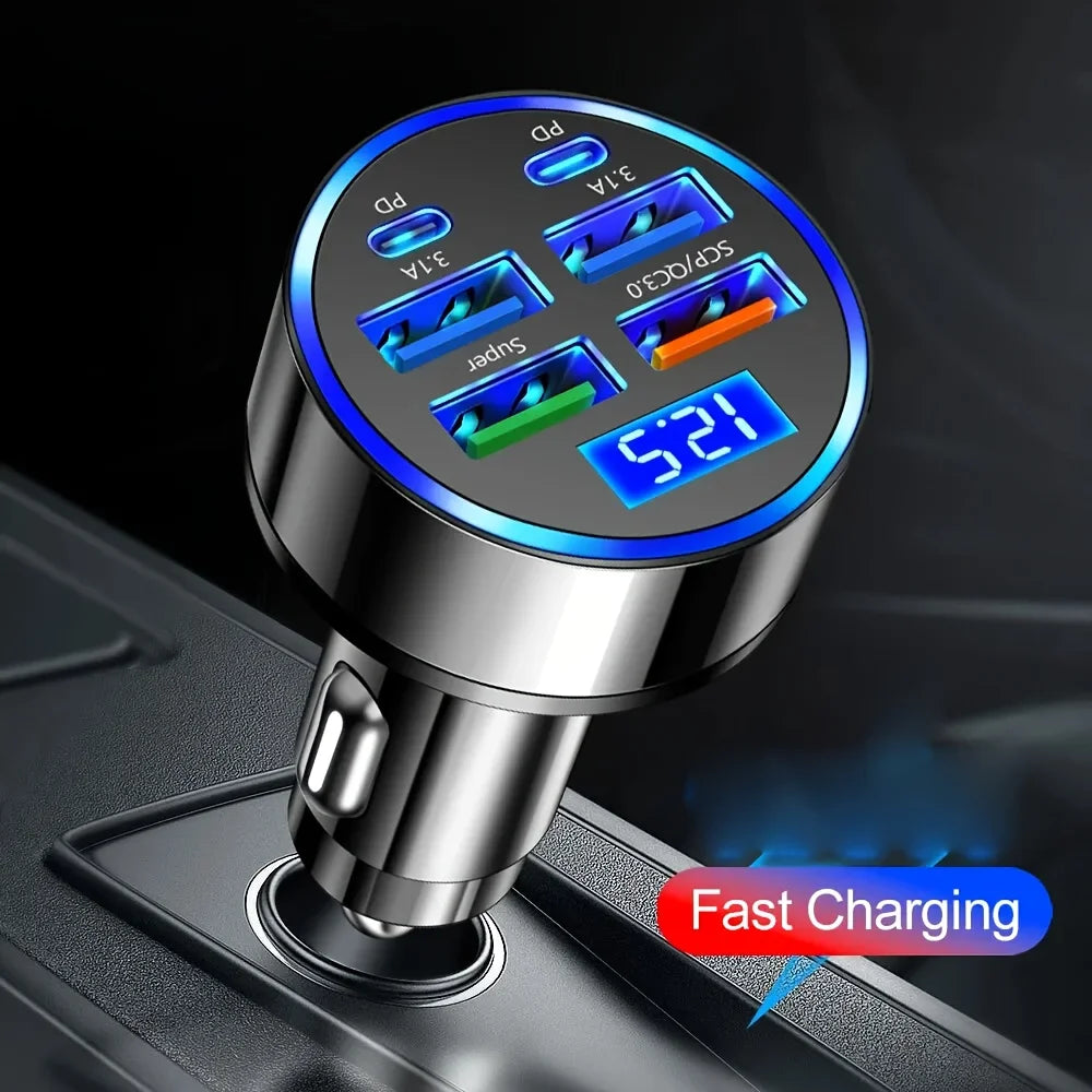 Fast-Charging Car USB Adapter with Voltage Display