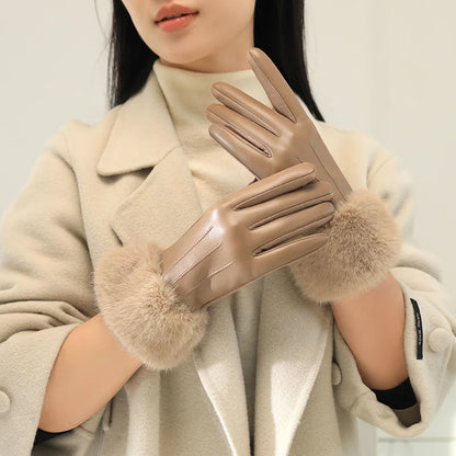 Damen-Kunstlederhandschuhe mit Kunstfellbesatz – mit Thermofutter, winddicht