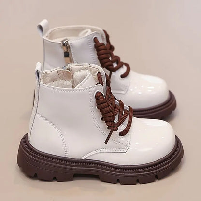 Girls' Ankle Boots – Faux Leather with Side Zip & Anti-Slip Sole