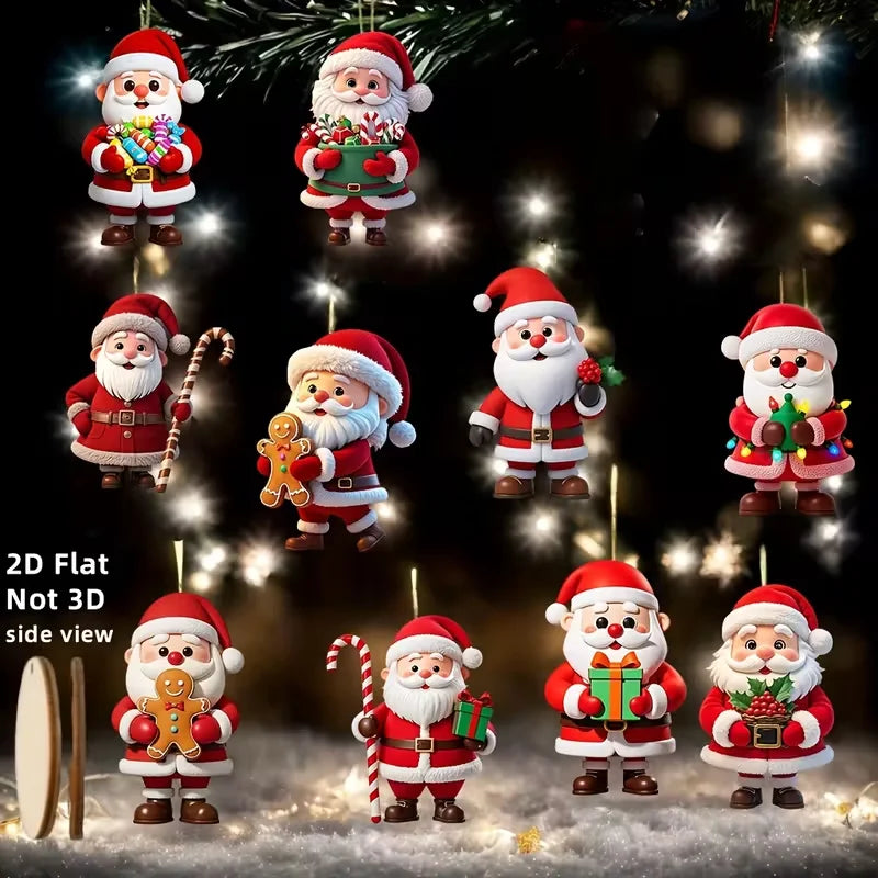 Wooden Santa & Gingerbread Christmas Ornaments – Set of 10