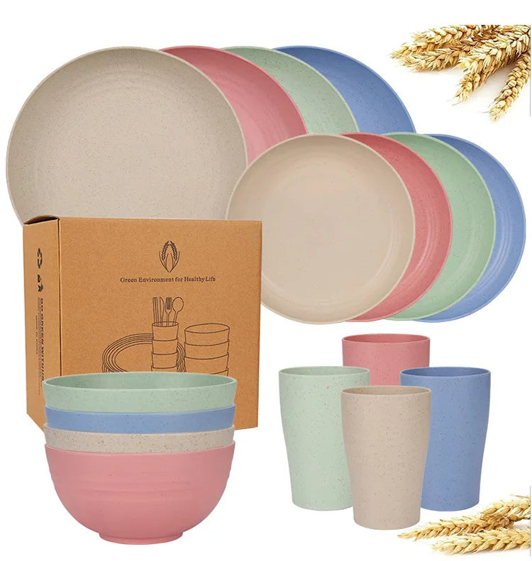 16-Piece Wheat-Straw Tableware Set