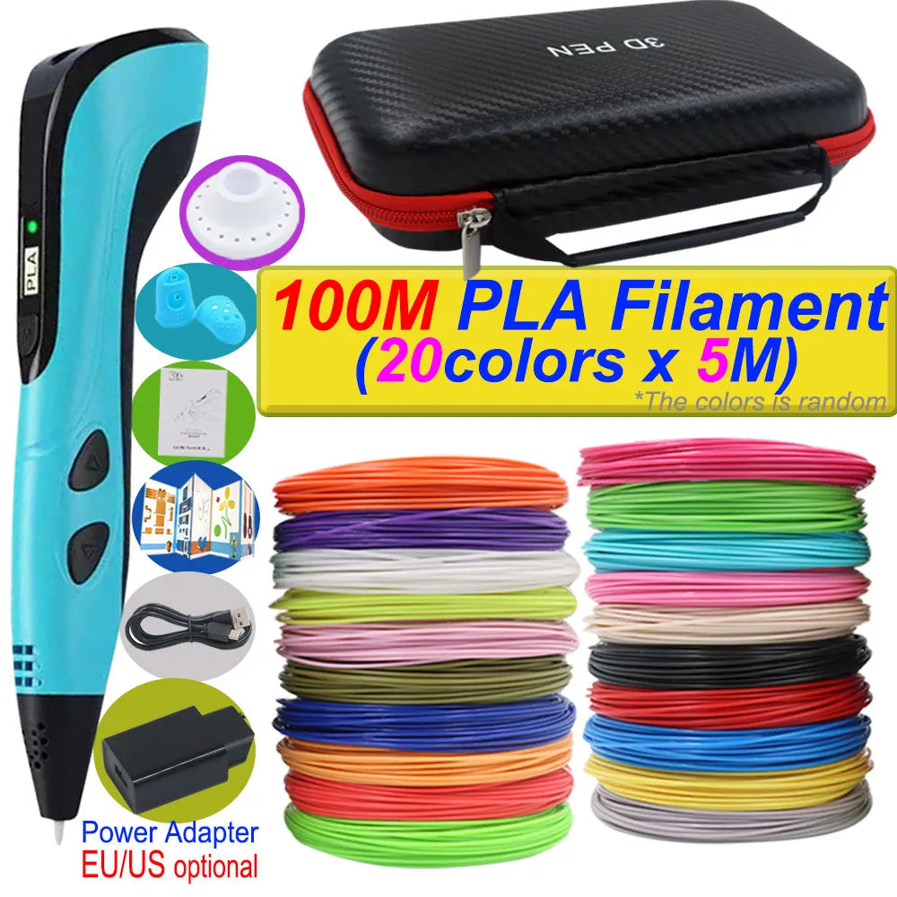 Penna 3D per bambini – Display LCD, velocità regolabile e kit con filamento PLA e custodia