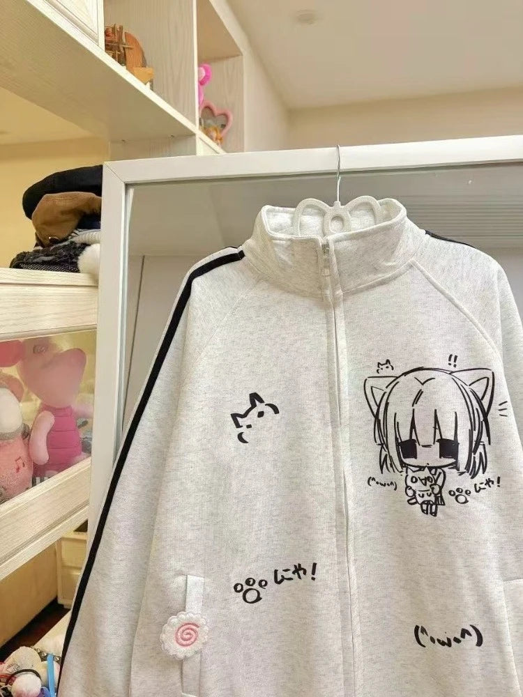 Japanese Subculture Sweet Sweatshirt Women Autumn Winter Long Sleeve Cartoon High Collar Jackets Casual Fashion Cute Outerwear