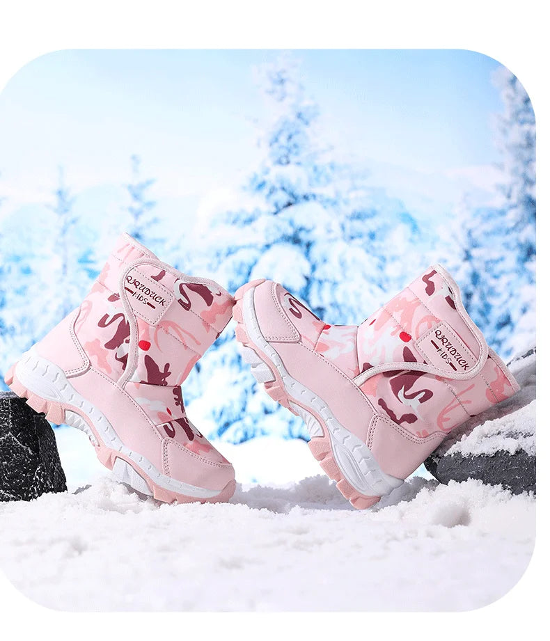Children Snow Boots Winter Shoes Plush Waterproof Fabric Non-Slip Boys Girls Shoes Rubber Sole Fashion Warm Outdoor Boots New