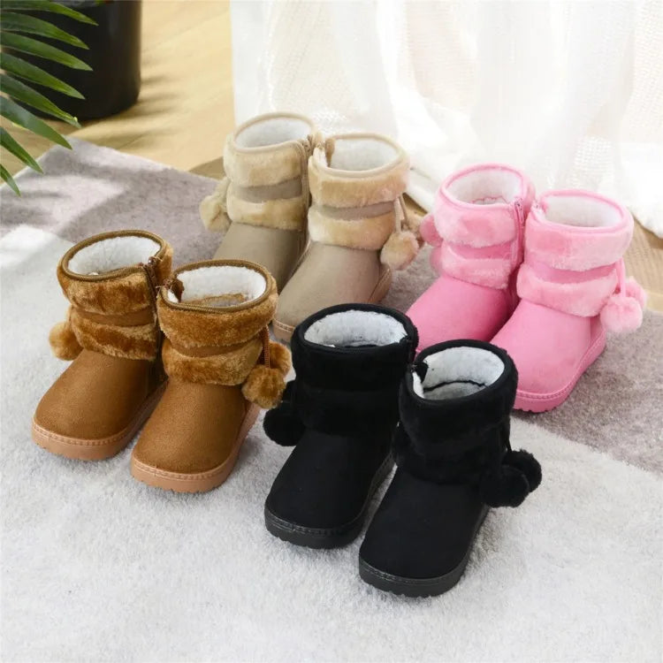 Kids' Pom-Pom Snow Boots – Plush-Lined Winter Boots with Side Zip