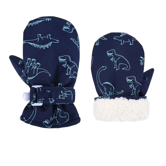 Kids' Dinosaur Print Winter Gloves – Fleece-Lined Snow Gloves