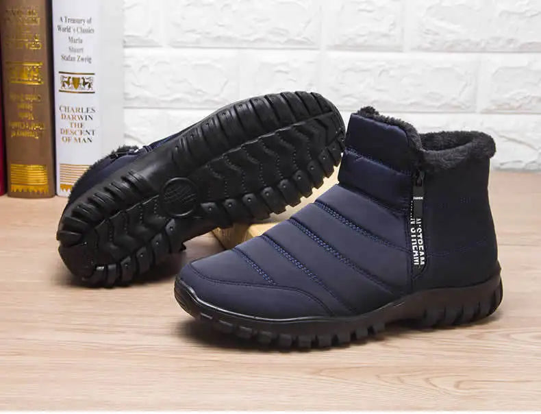 Winter Shoes Men's Sneakers Warm Cotton Zipper Snow Ankle Boots, Autumn Casual Shoes Waterproof Snow Boots Free Shipping Shoe