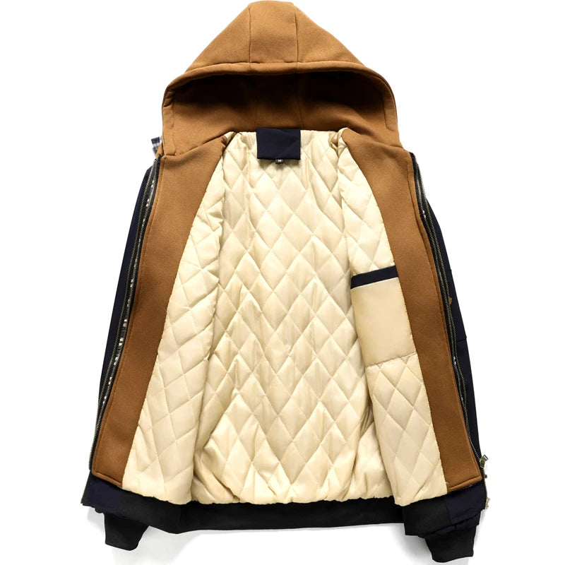 Autumn Winter Men's Warm Windbreaker Jacket Outdoor Man Thick Windbreaker Hiking Hooded Coats Men Thermal Sports Zipper Parkas J