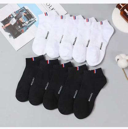 Men's Striped Cotton Ankle Socks – 5 or 10 Pairs, Black & White