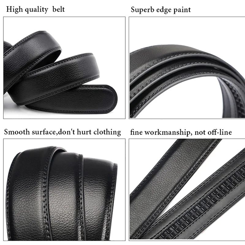 Men's Automatic Buckle Belt – Black Faux Leather Ratchet Belt, 110–130 cm