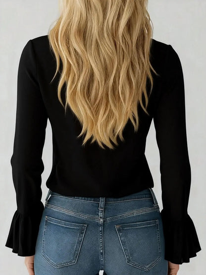 Chiffonbluse mit V-Ausschnitt und Rüschenärmeln