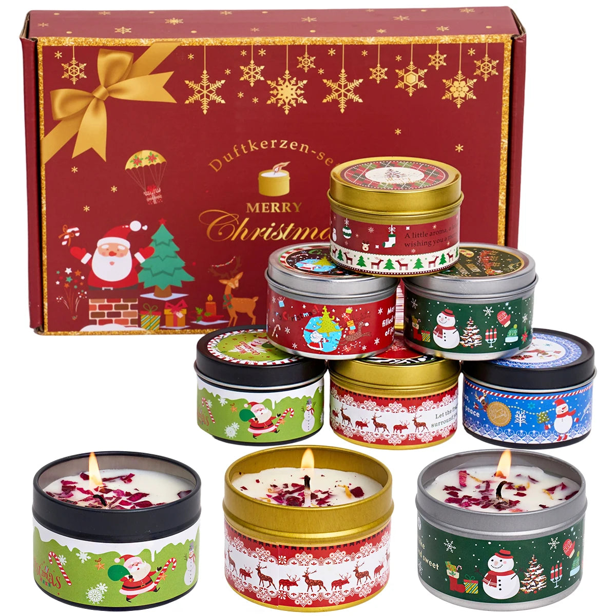 Soy Wax Candle Gift Set | Crystal Stone & Dried Flowers | Lavender, Jasmine or Rose | Single or 6-Piece Set