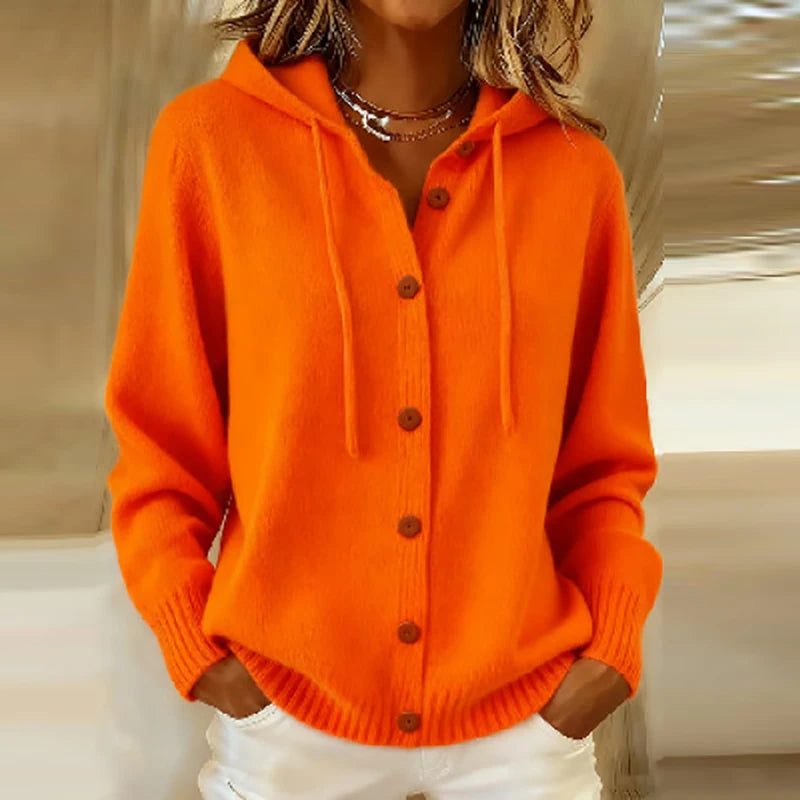 New Casual Hoodeis Sweater Women Fashion Knitted Sweater Cardigan Women Autumn Winter Solid Color Loose Button Jacket Women Coat