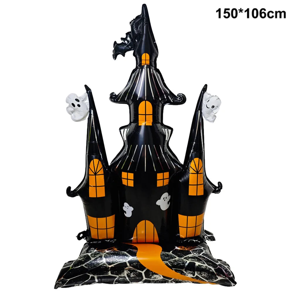Halloween Standing Foil Balloons – Haunted House, Skull, Witch & Coffin Mylar Decorations