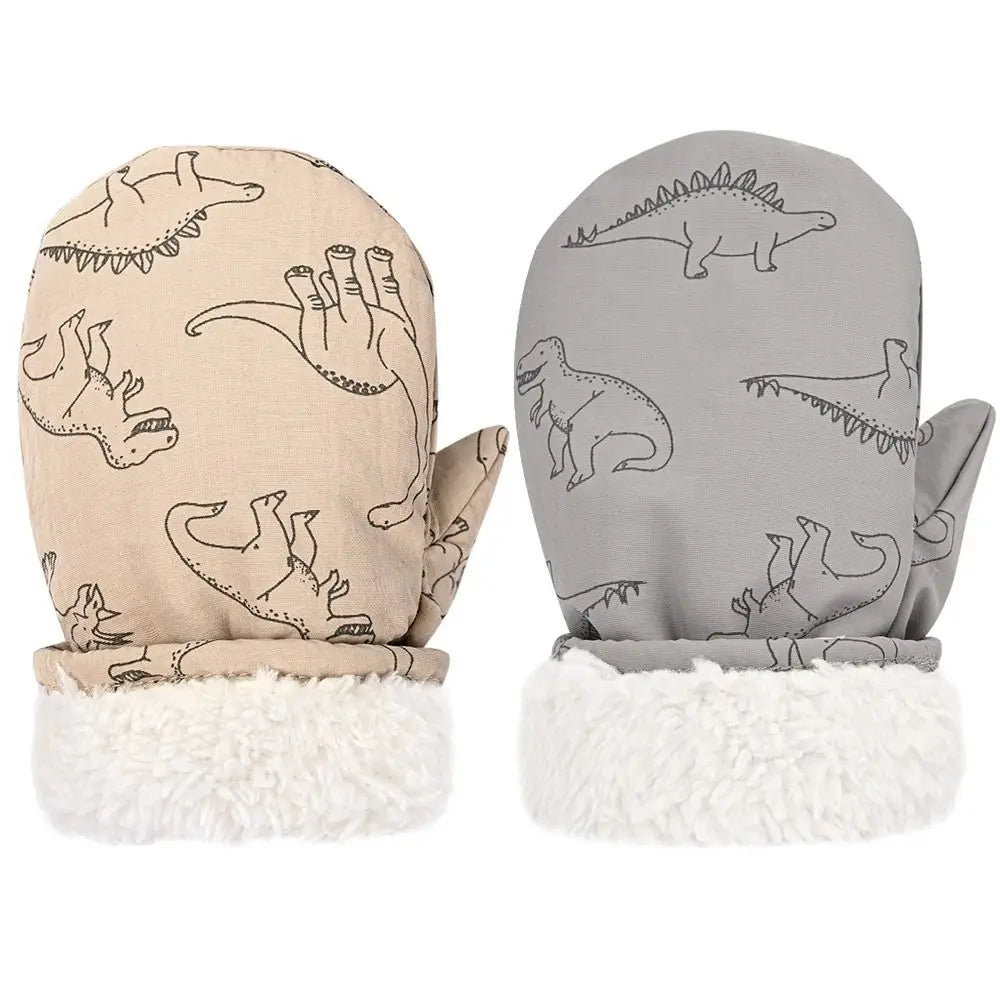 Kids' Dinosaur Print Winter Gloves – Fleece-Lined Snow Gloves