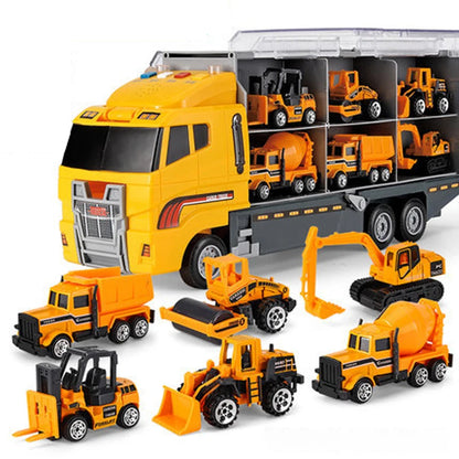 Light-Up Container Truck Toy Set – Carrier with 6 Mini Die-Cast Cars
