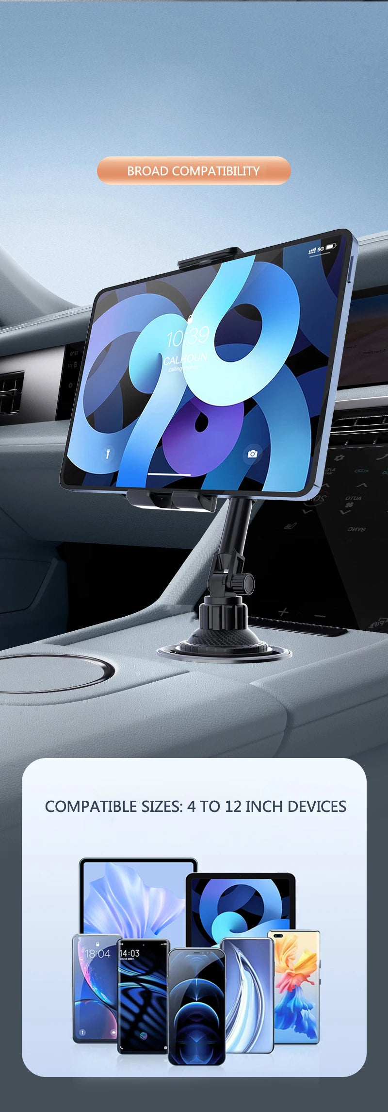 Car Cup-Holder Phone & Tablet Mount, 4–11 Inch