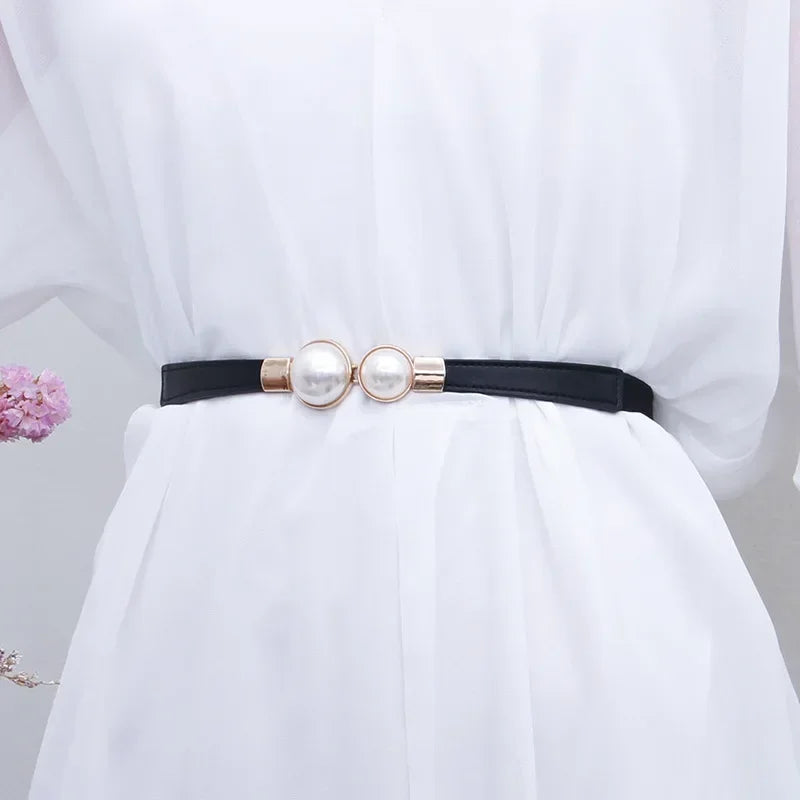 Women's Pearl Elastic Waist Belt – Vintage Hook Belt for Sweaters & Coats