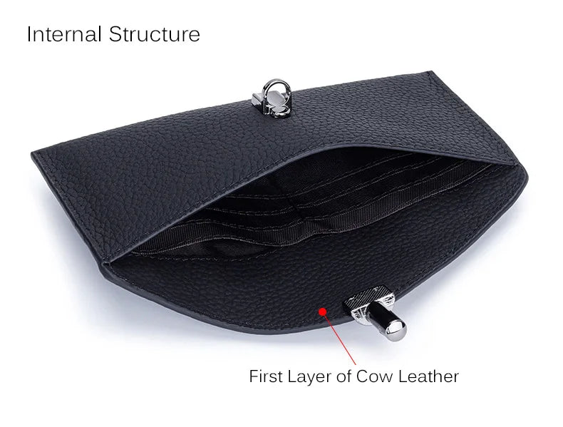 Genuine Leather Envelope Wallet for Women – Slim Long Clutch with Lock Clasp