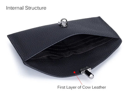 Cartera tipo sobre de cuero genuino para mujer – Clutch largo y delgado con cierre de seguridad