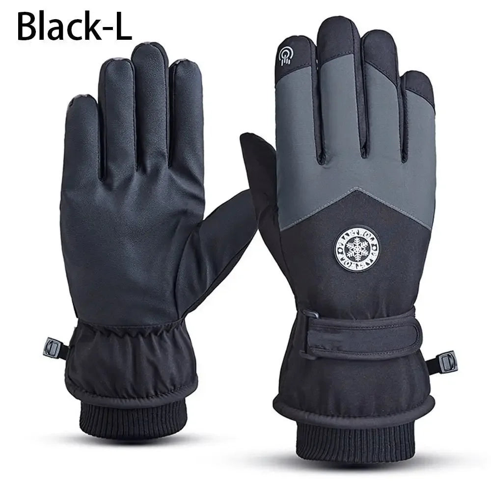 Women's Faux Leather Ski Gloves – Fleece-Lined Touchscreen Snow Gloves