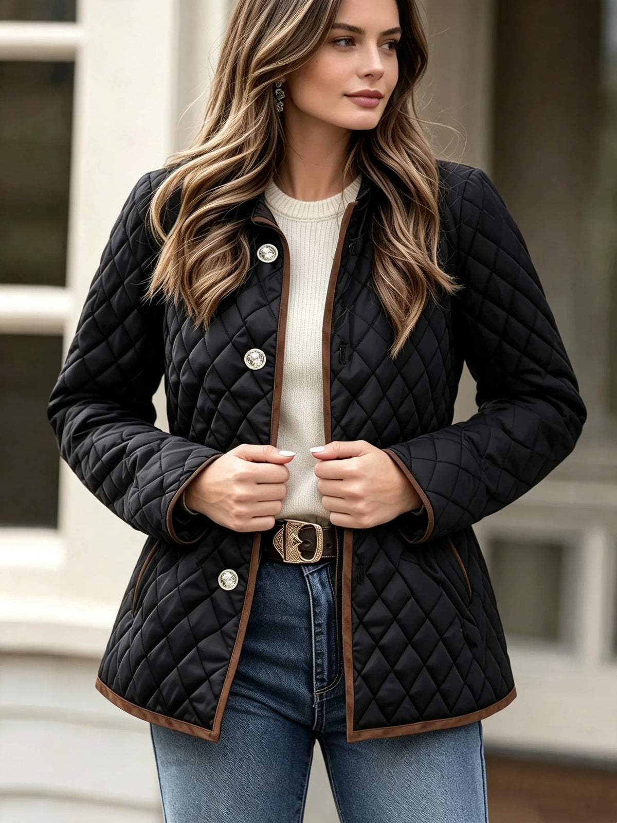 Ladies Classic Autumn Winter Plaid Cotton Jacket Short Quilted Coat Original Stitching Cotton Clothing Outerwear