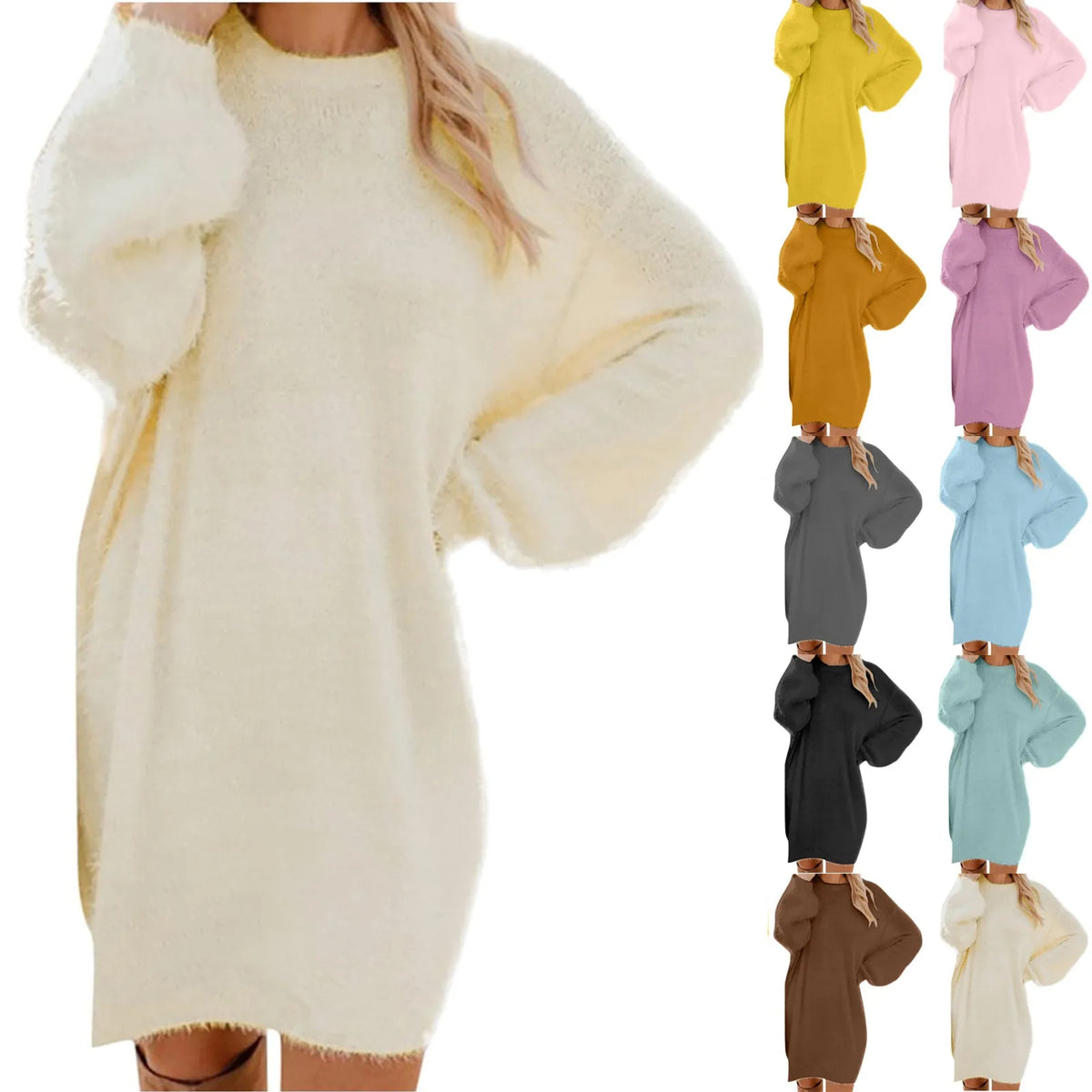 Women's Crewneck Knee-Length Sweater Dress