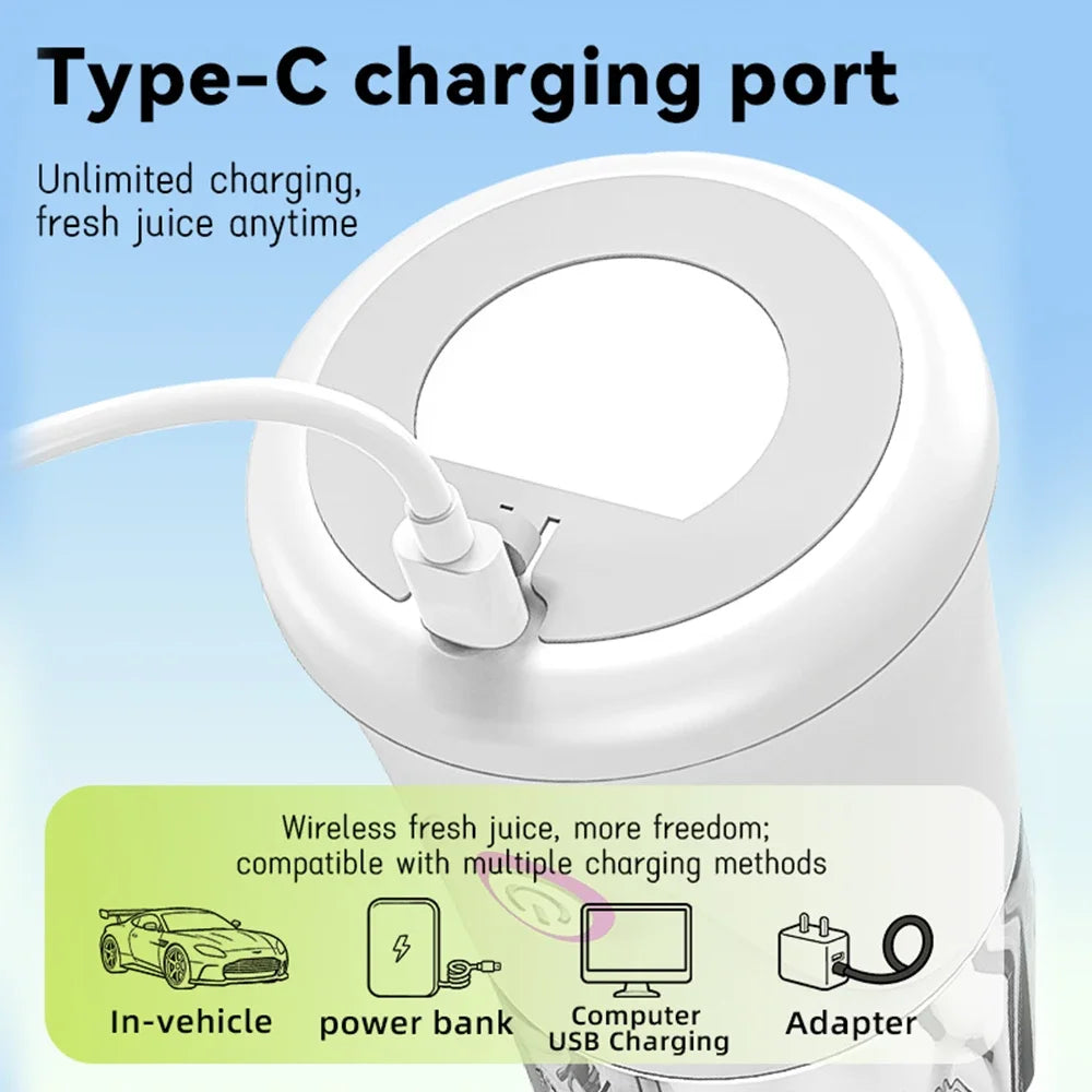 Portable Blender – USB-C Rechargeable 6-Blade Smoothie Maker with 2 Travel Cups
