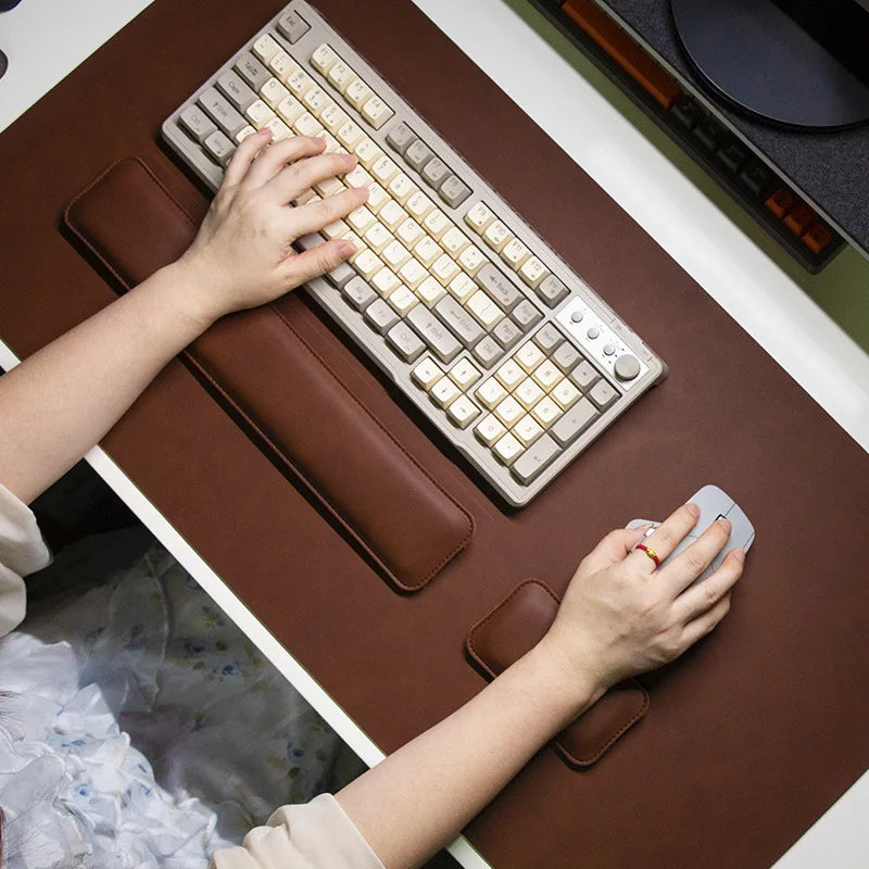 Large PU Leather Desk Mat with Keyboard Wrist Rest & Mouse Wrist Pad, Non-Slip Extended Pad for Office Gaming Desktop