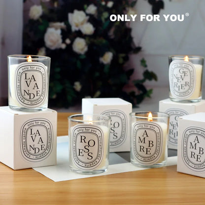 Vela aromática transparente Prometheus | 50 g | 16 fragancias europeas | 10 h de combustión | Caja de regalo artesanal