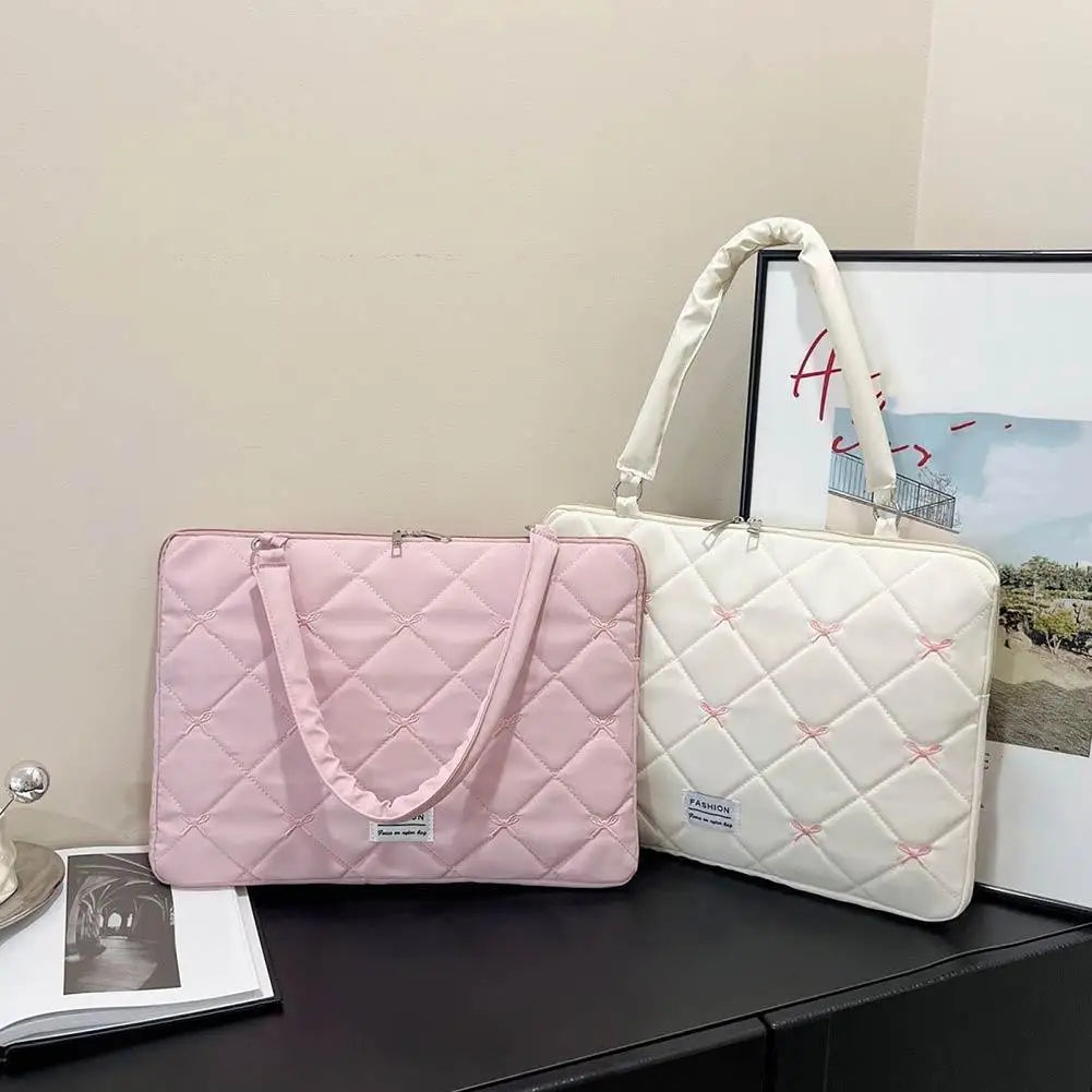 Cute Bow Laptop Sleeve 15" - Soft Padded Notebook Case with Handle