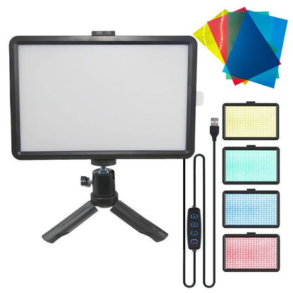 Panel de luz de relleno LED de 8 pulgadas – Luz de video USB bicolor con filtros de color