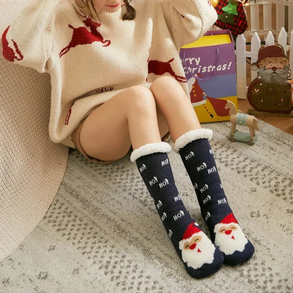 Weihnachten Plüschsocken Damen Winter Thermosocken Warme Bodensocken Weiche weibliche Haussocken Indoor Geschenke Rutschfeste Griffsocken Flauschig