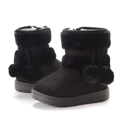 Kids' Pom-Pom Snow Boots – Plush-Lined Winter Boots with Side Zip
