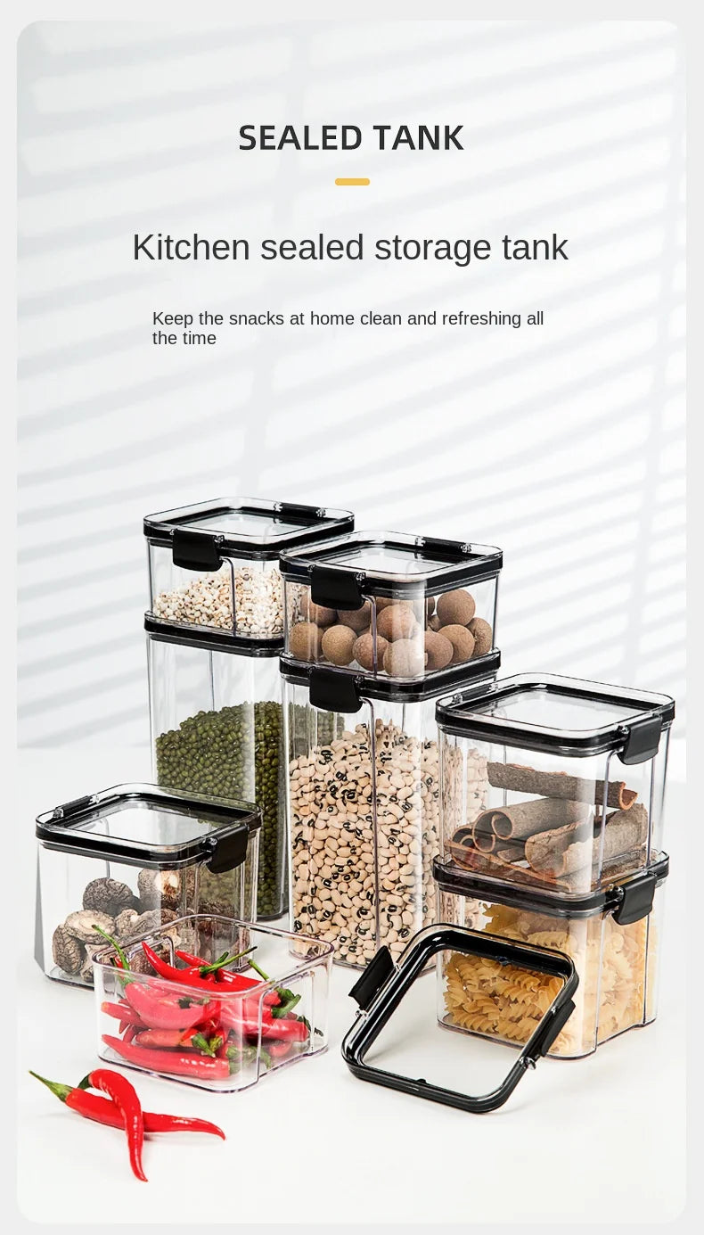 Sealed Kitchen Storage Jars Set – Airtight Plastic Canisters for Grain, Spices & Pantry (460ml–1800ml)