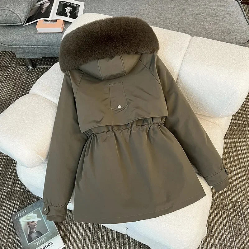 Streetwear Winter Short Parkas Women's Detachable Liner Cotton-padded Jackets Fur Collar Hooded Coats Lady Outerwear 3 Ways Wear