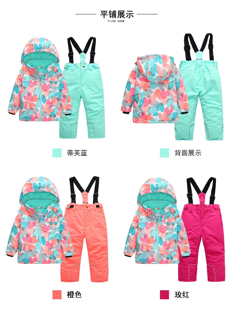 Girls Ski Suits Set Snowboard Coat Pant Waterproof Windproof Warm Children Outdoor Sportwear Young Teen Snowboard Skiing Suit