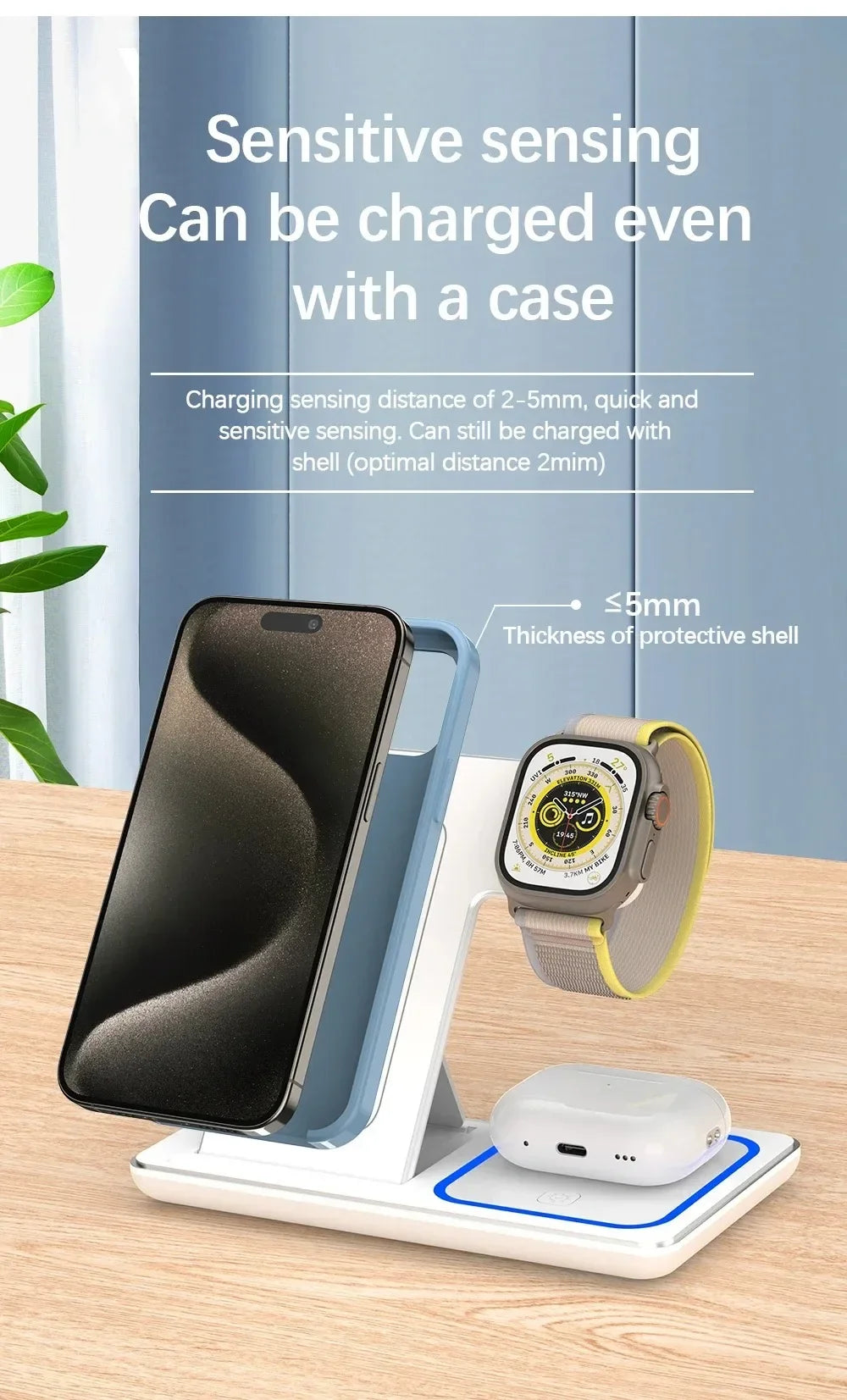 30W Foldable 3-in-1 Wireless Charging Stand with LED