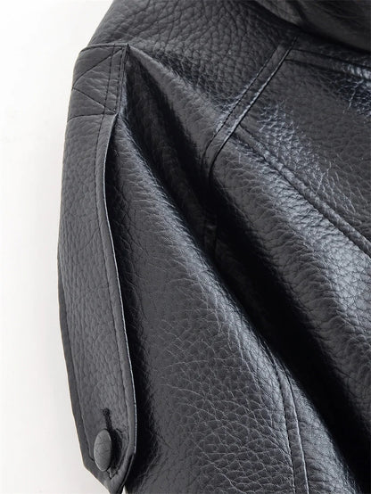 Chaqueta de cuero sintético con cremallera para mujer Guobioziy