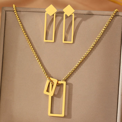 Minimalistisches Edelstahl-Schmuckset für Damen – Geometrisches Hohldesign, Elegantes Bankettgeschenk