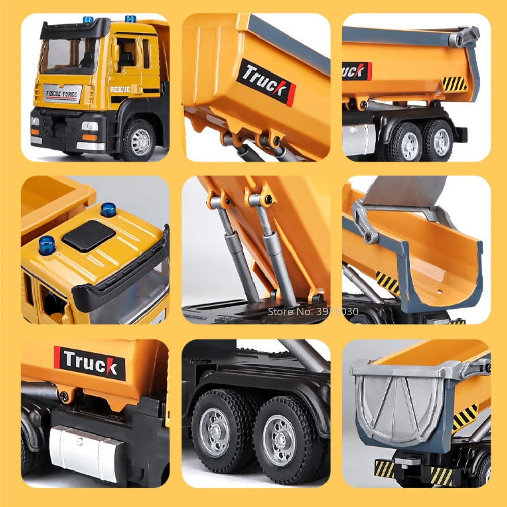1:50 Die-Cast Dump Truck – Pull-Back Toy with Lights & Sounds