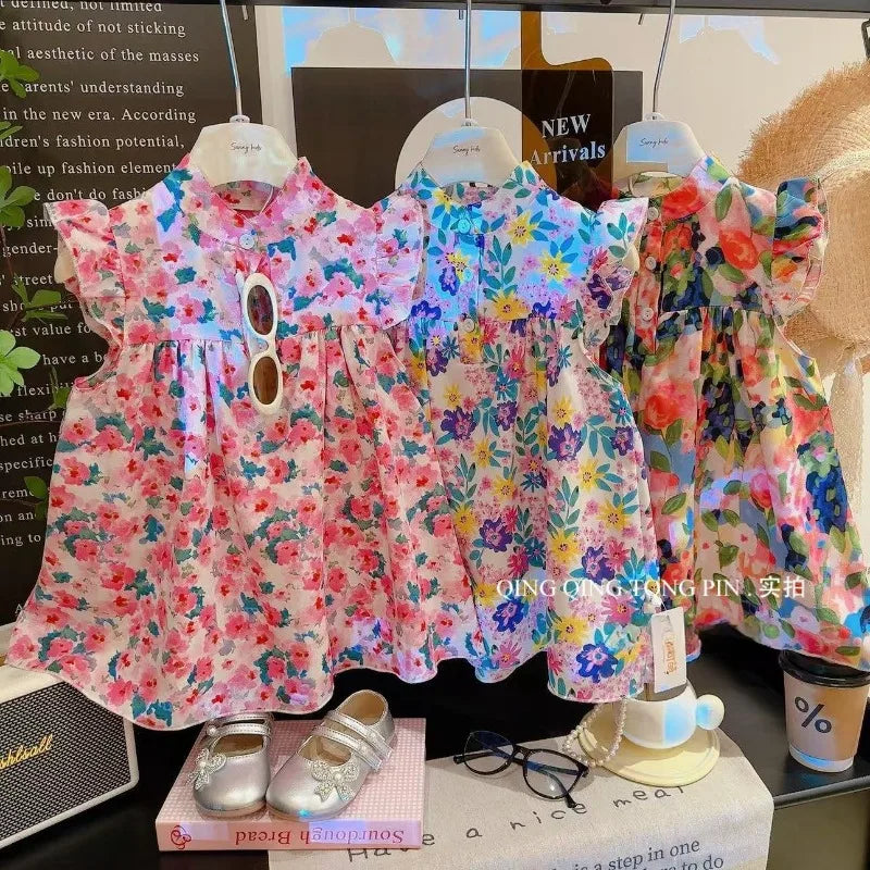 Girls' Breathable A-Line Beach Dress - Soft Summer Holiday Dress, Sizes 80-140cm