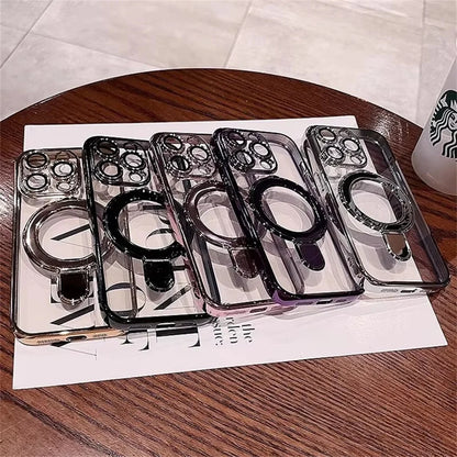 Custodia magnetica trasparente per iPhone con anello supporto