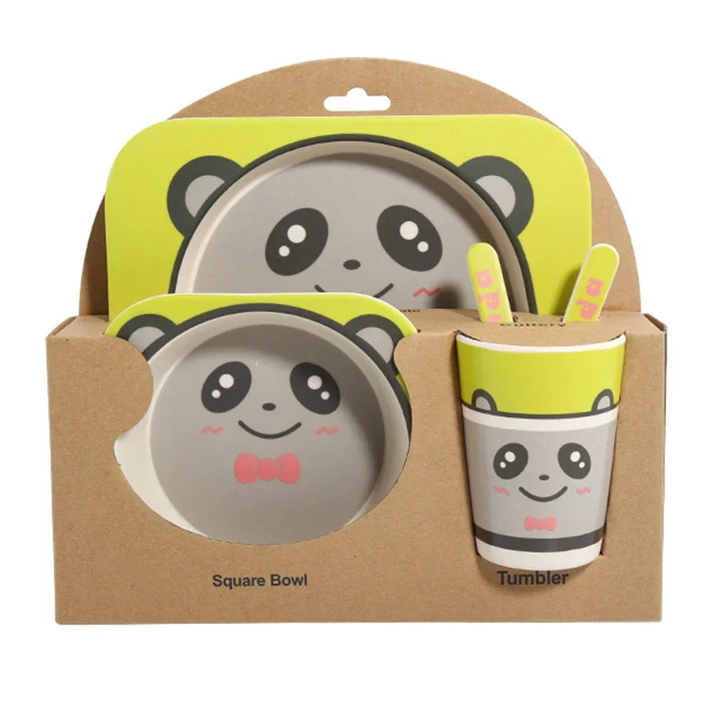 5-Piece Geometric Bamboo-Fibre Kids' Dinnerware Set