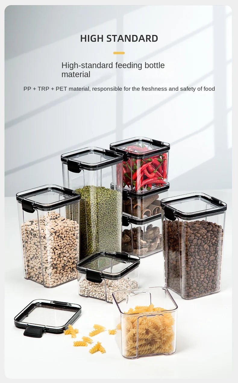 Sealed Kitchen Storage Jars Set – Airtight Plastic Canisters for Grain, Spices & Pantry (460ml–1800ml)