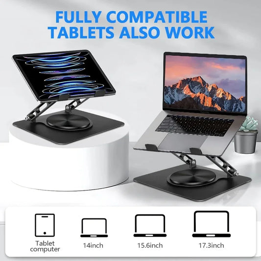 Laptop Stand for Desk, Adjustable Computer Stand with 360° Rotating Base, Ergonomic Laptop Riser for Collaborative Work, Foldabl