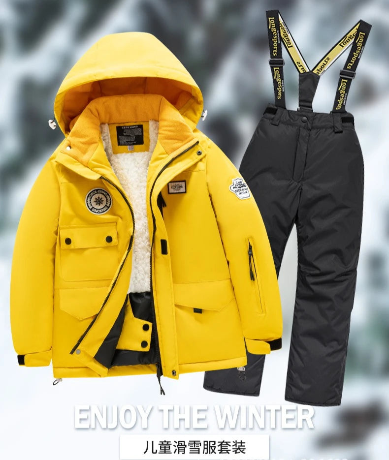 Children's Ski Suit Girls Boys Outdoor Thickened Waterproof Windproof Warm Teenager Ski Pants Equipment 100-165cm