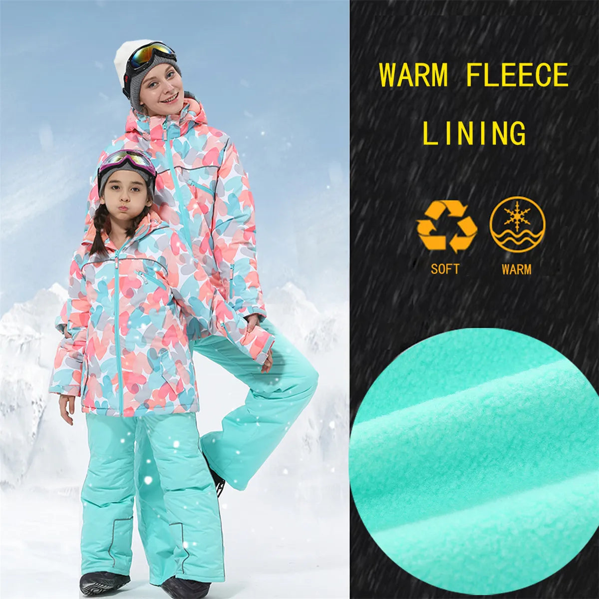 Girls Ski Suits Set Snowboard Coat Pant Waterproof Windproof Warm Children Outdoor Sportwear Young Teen Snowboard Skiing Suit